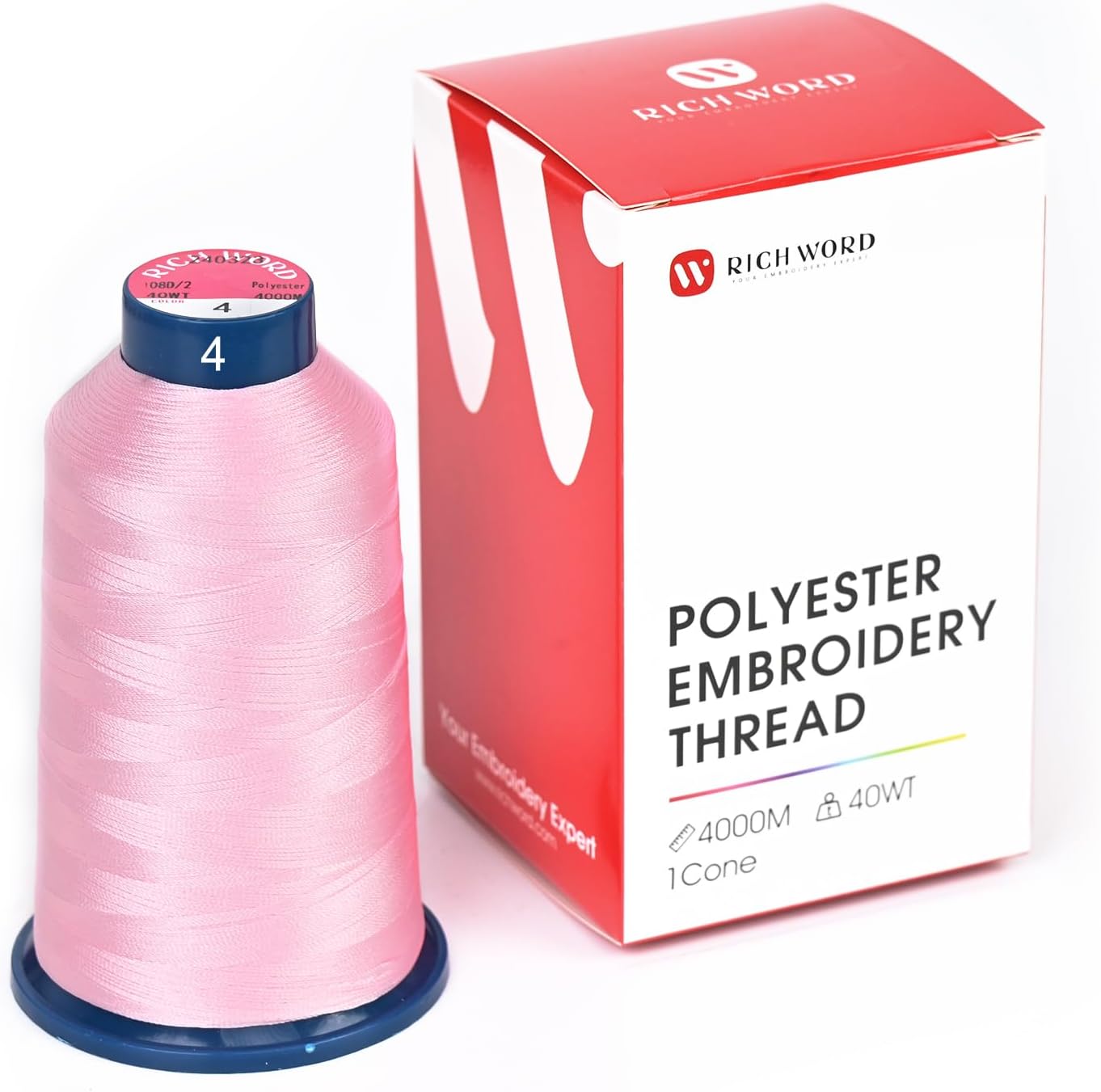 Poolin Polyester Machine Embroidery Thread 4000M 40WT Baby Pink 0004 | Smooth Feeding with Stable Tension for Clean, Consistent Stitching on Home and Commercial Embroidery Machines