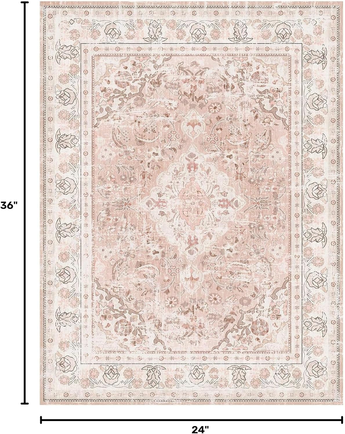 2×3 Dusty Pink Area Rugs Washable Boho Vintage Modern Neutral Small Carpet Doormat for Bathroom Kitchen Entryway Girls' Room Nursery Room Non Slip