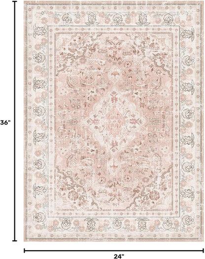 2×3 Dusty Pink Area Rugs Washable Boho Vintage Modern Neutral Small Carpet Doormat for Bathroom Kitchen Entryway Girls' Room Nursery Room Non Slip