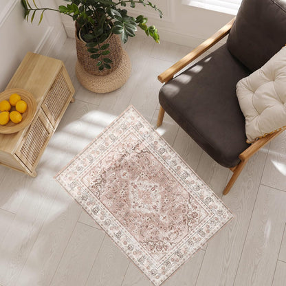 2×3 Dusty Pink Area Rugs Washable Boho Vintage Modern Neutral Small Carpet Doormat for Bathroom Kitchen Entryway Girls' Room Nursery Room Non Slip
