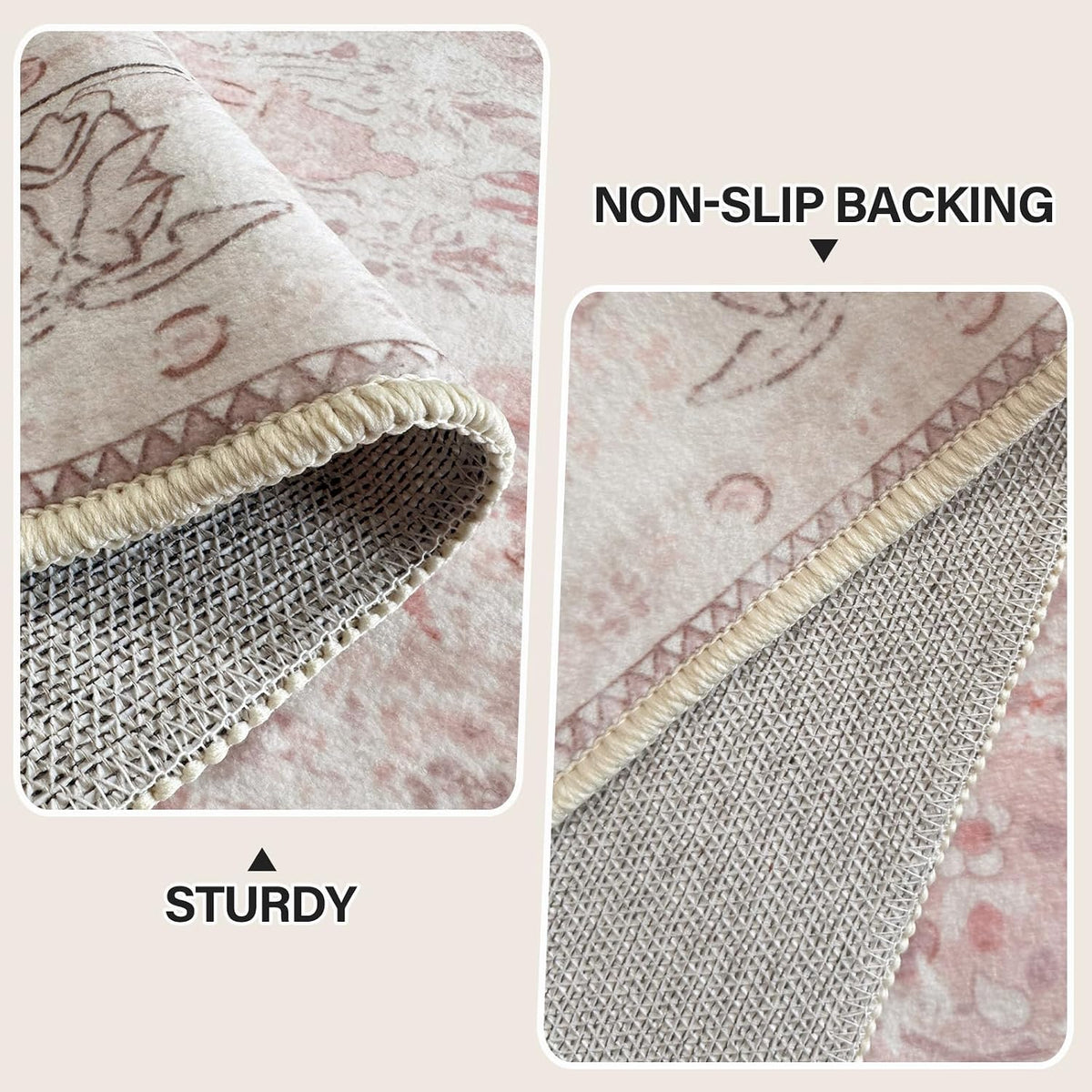 2×3 Dusty Pink Area Rugs Washable Boho Vintage Modern Neutral Small Carpet Doormat for Bathroom Kitchen Entryway Girls' Room Nursery Room Non Slip