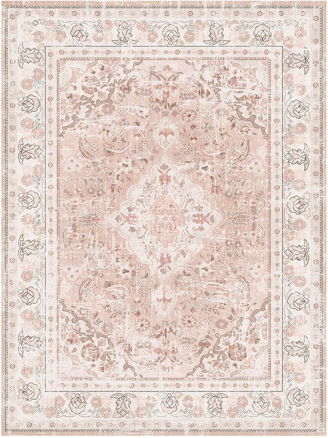 2×3 Dusty Pink Area Rugs Washable Boho Vintage Modern Neutral Small Carpet Doormat for Bathroom Kitchen Entryway Girls' Room Nursery Room Non Slip