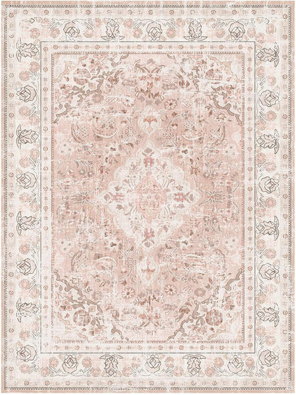 2×3 Dusty Pink Area Rugs Washable Boho Vintage Modern Neutral Small Carpet Doormat for Bathroom Kitchen Entryway Girls' Room Nursery Room Non Slip