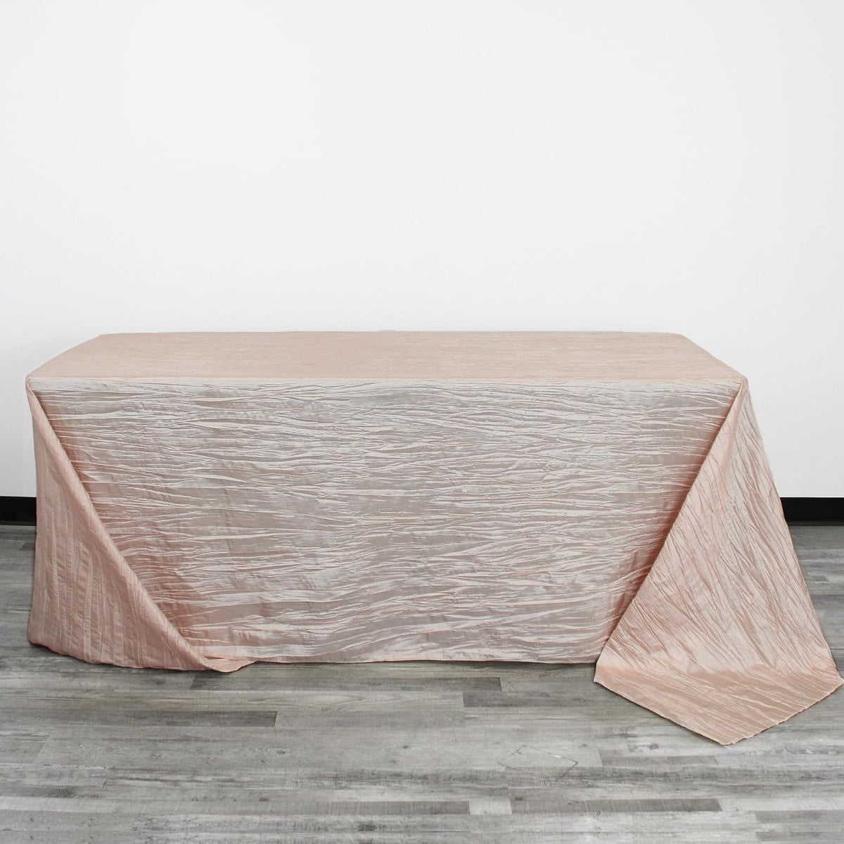 90 x 132 inch Rectangular Crinkle Taffeta Tablecloth - Blush, Rectangle Table Linens for 6 ft Rectangular Tables, Wedding Crushed Table Cloth