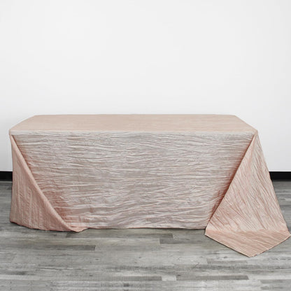 90 x 132 inch Rectangular Crinkle Taffeta Tablecloth - Blush, Rectangle Table Linens for 6 ft Rectangular Tables, Wedding Crushed Table Cloth
