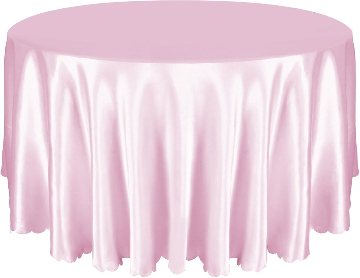 Pink 90 Inch Round Satin Tablecloth, Wrinkle-Free Party Cover