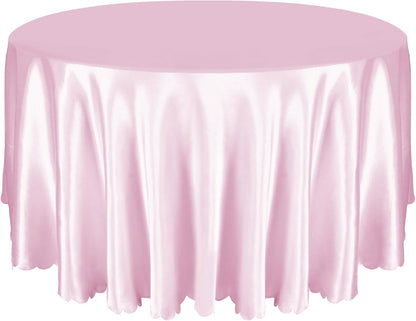 Pink 90 Inch Round Satin Tablecloth, Wrinkle-Free Party Cover