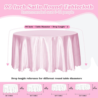 Pink 90 Inch Round Satin Tablecloth, Wrinkle-Free Party Cover