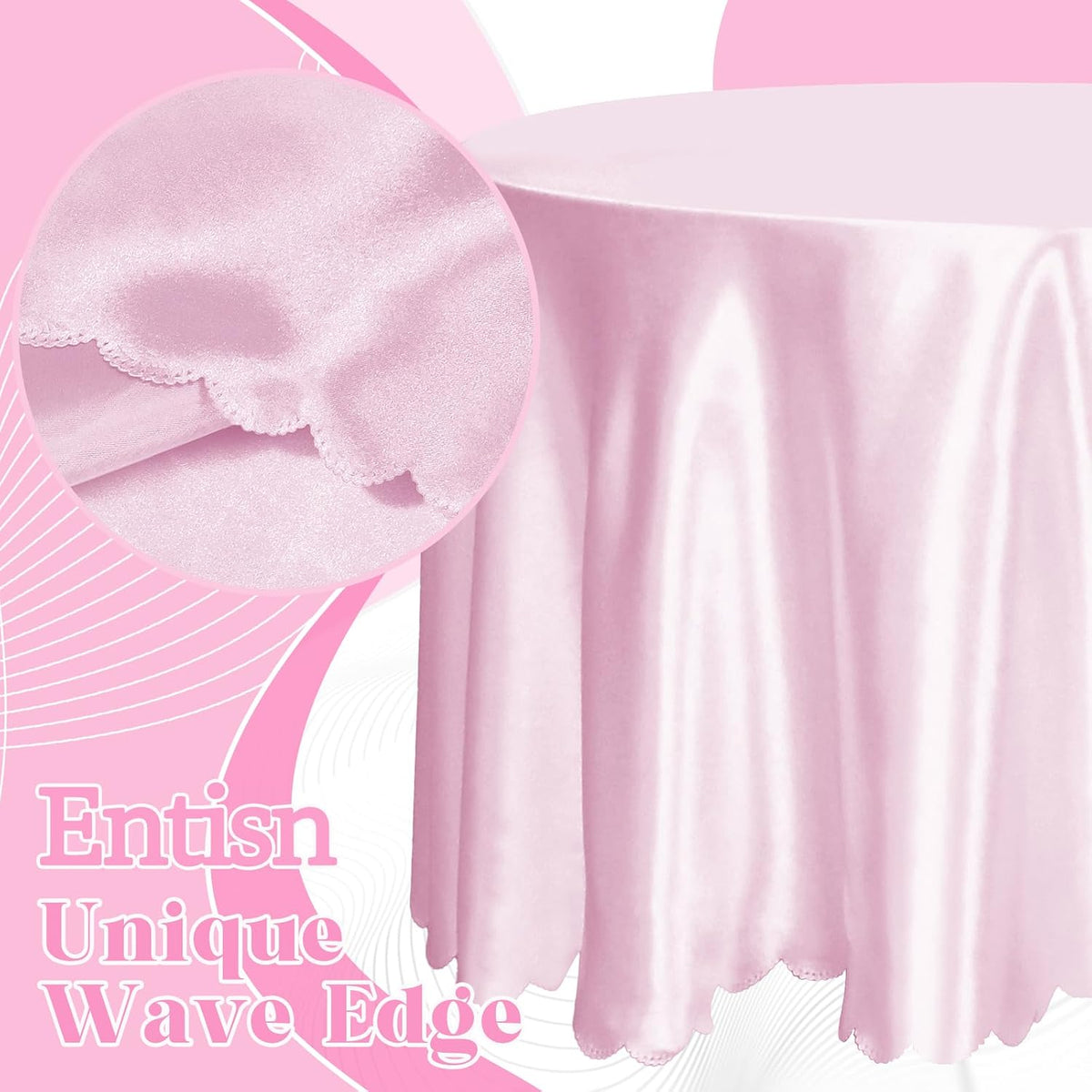 Pink 90 Inch Round Satin Tablecloth, Wrinkle-Free Party Cover