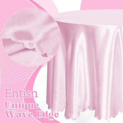 Pink 90 Inch Round Satin Tablecloth, Wrinkle-Free Party Cover