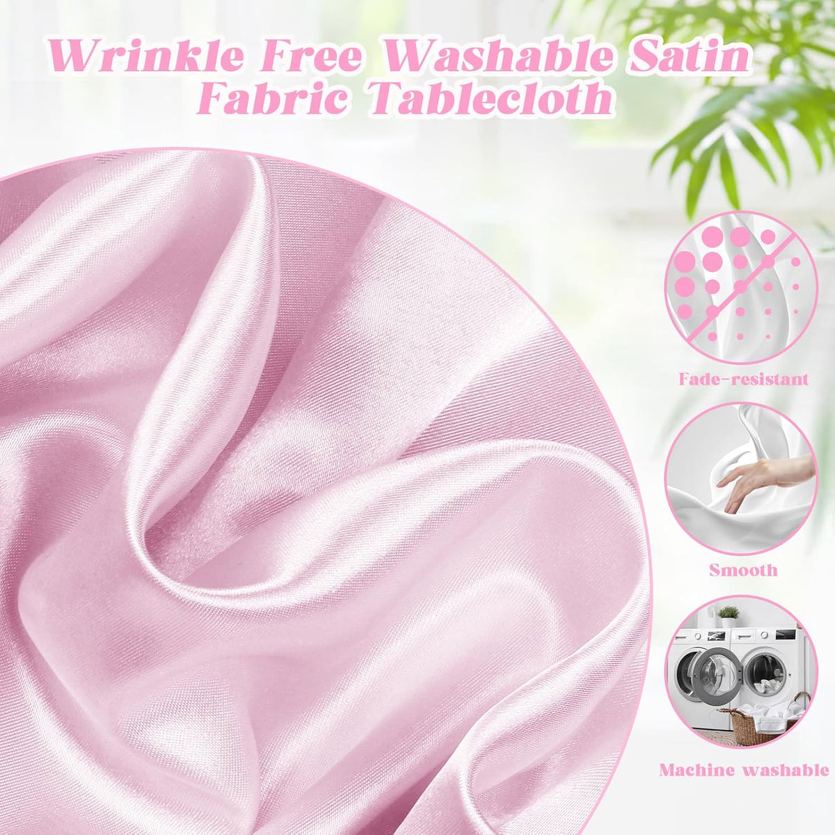 Pink 90 Inch Round Satin Tablecloth, Wrinkle-Free Party Cover