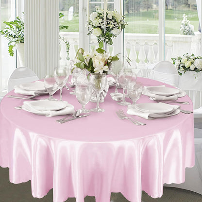 Pink 90 Inch Round Satin Tablecloth, Wrinkle-Free Party Cover