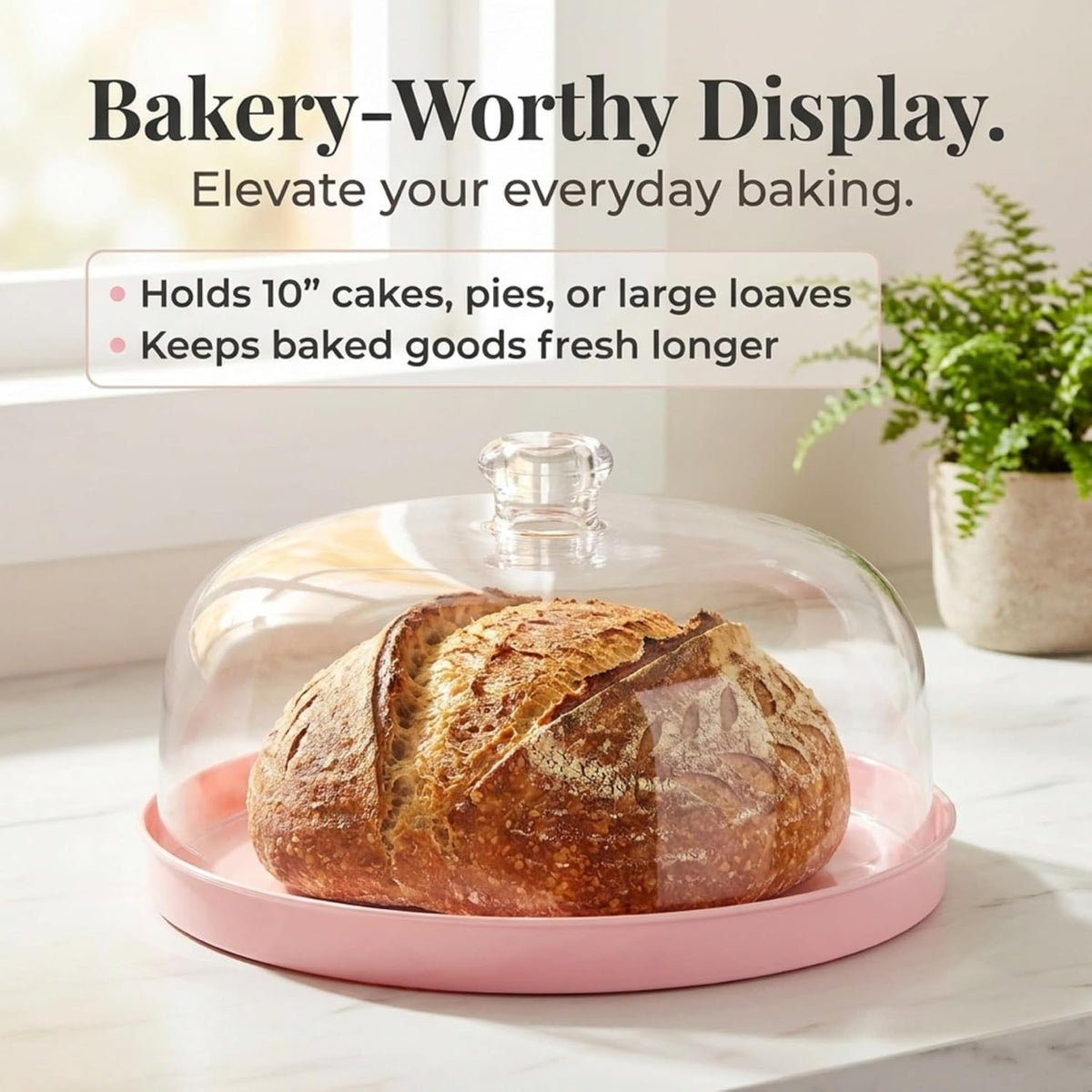 Pink Acrylic Cake Stand with Dome Cover, Metal Pie Tray, 11.5 in
