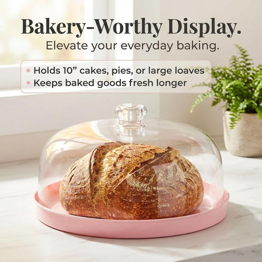 Pink Acrylic Cake Stand with Dome Cover, Metal Pie Tray, 11.5 in
