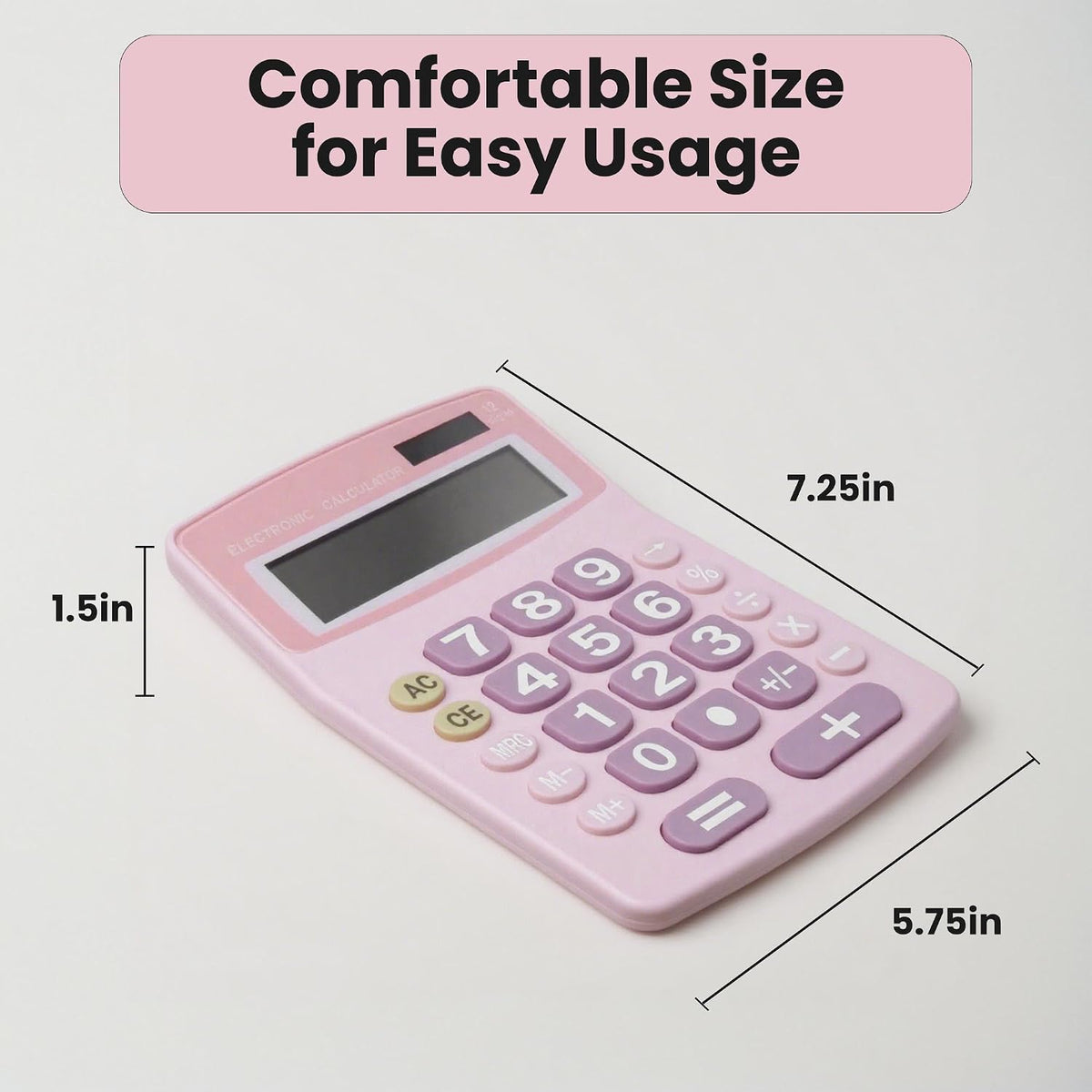 Jumbo 12-Digit Desktop Calculator (Pink), Solar/Battery Dual Power, Large Tilted LCD Display, Big Button Design, Quiet Operation, for Office, School, Business & Home Use
