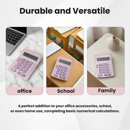 Jumbo 12-Digit Desktop Calculator (Pink), Solar/Battery Dual Power, Large Tilted LCD Display, Big Button Design, Quiet Operation, for Office, School, Business & Home Use