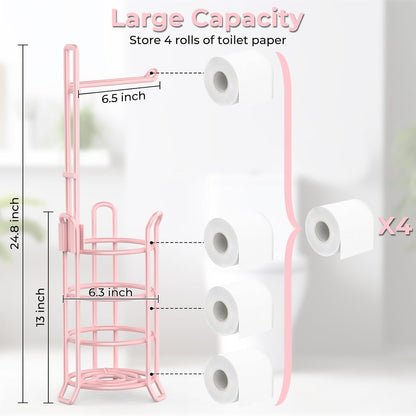 Toilet Paper Holder Stand Free Standing, Holds 4 Mega Rolls, Pink