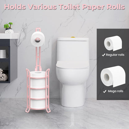 Toilet Paper Holder Stand Free Standing, Holds 4 Mega Rolls, Pink