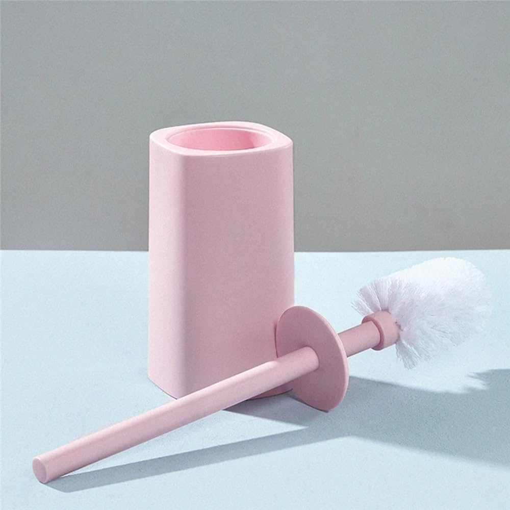 Floor Standing Toilet Brush with Holder - Durable Plastic Toilet Bowl Cleaner for Bathroom Accessories - White Wc Brush Set Pink