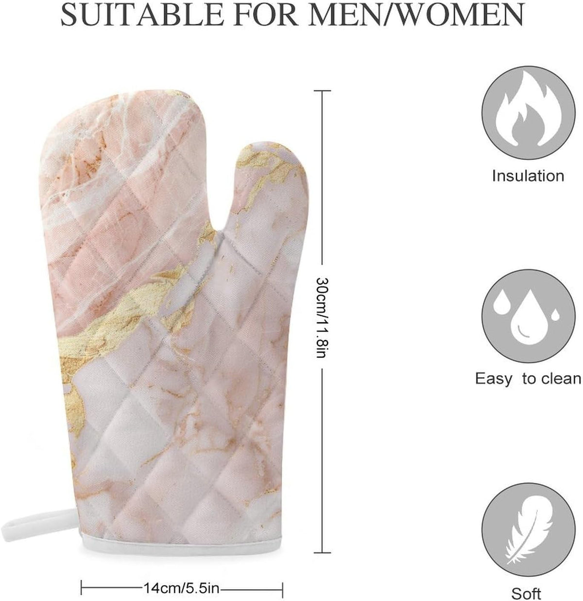 Light Blush Pink Marble Texture with Gold Veining Oven Mitts 2 Pcs, Heat Resistant Glove Trendy Non-Slip Baking Mitts Kitchen Accessories