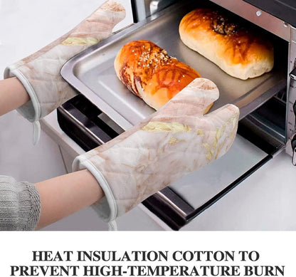 Light Blush Pink Marble Texture with Gold Veining Oven Mitts 2 Pcs, Heat Resistant Glove Trendy Non-Slip Baking Mitts Kitchen Accessories