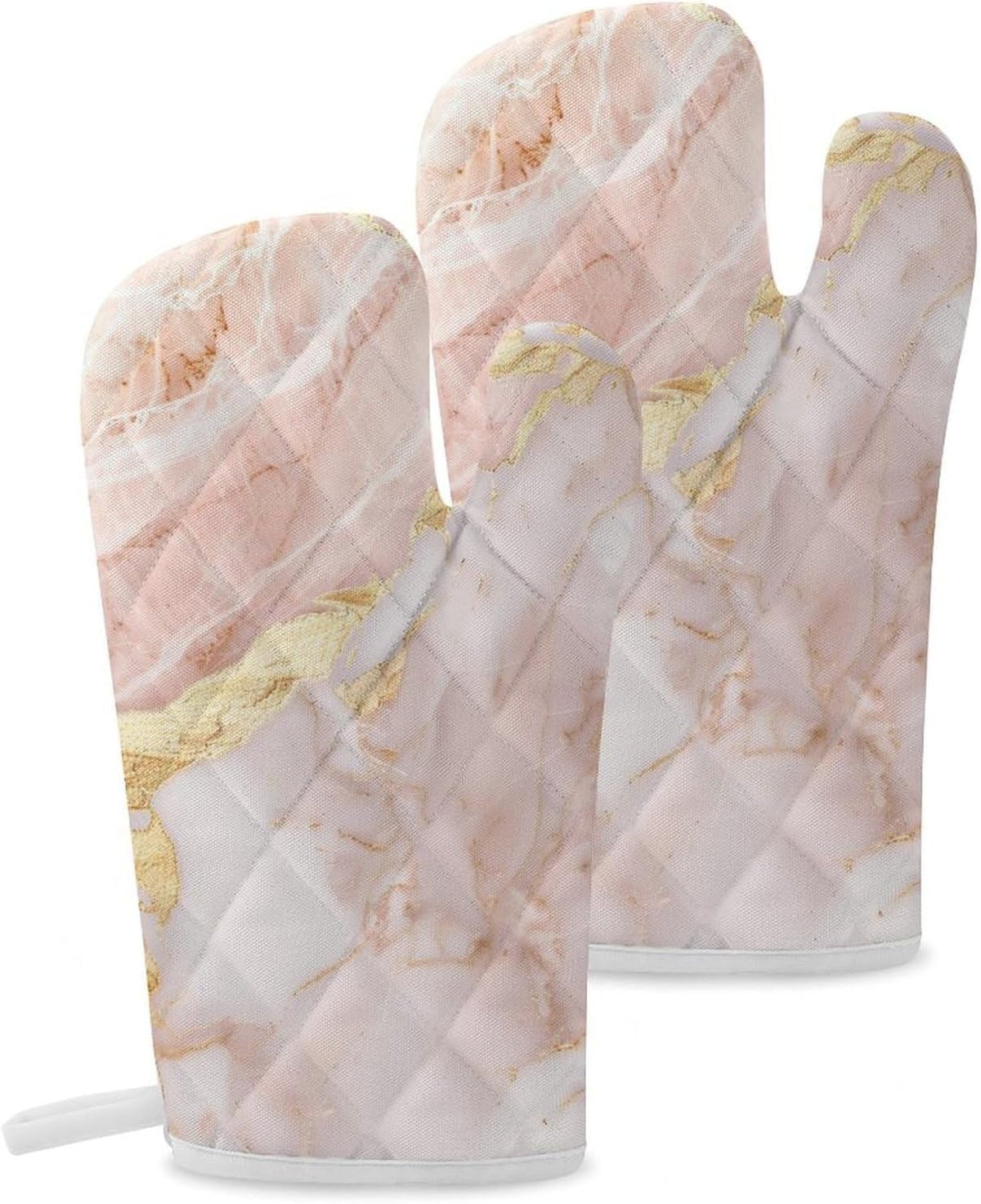 Light Blush Pink Marble Texture with Gold Veining Oven Mitts 2 Pcs, Heat Resistant Glove Trendy Non-Slip Baking Mitts Kitchen Accessories