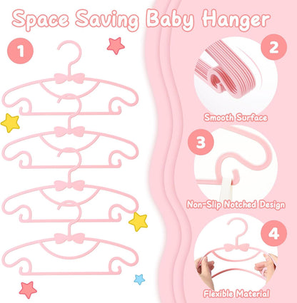 50 Pack Pink Baby Hangers Plastic Baby Nursery Closet Hangers