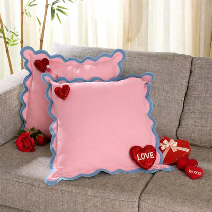Throw Pillow Covers 18x18 Set of 2 | Cotton, Cute Pink Pillow Covers for Couch | Aesthetic, Preppy Scalloped Decorative Pillows for Living Room Décor, Hannah Montana Party Decorations