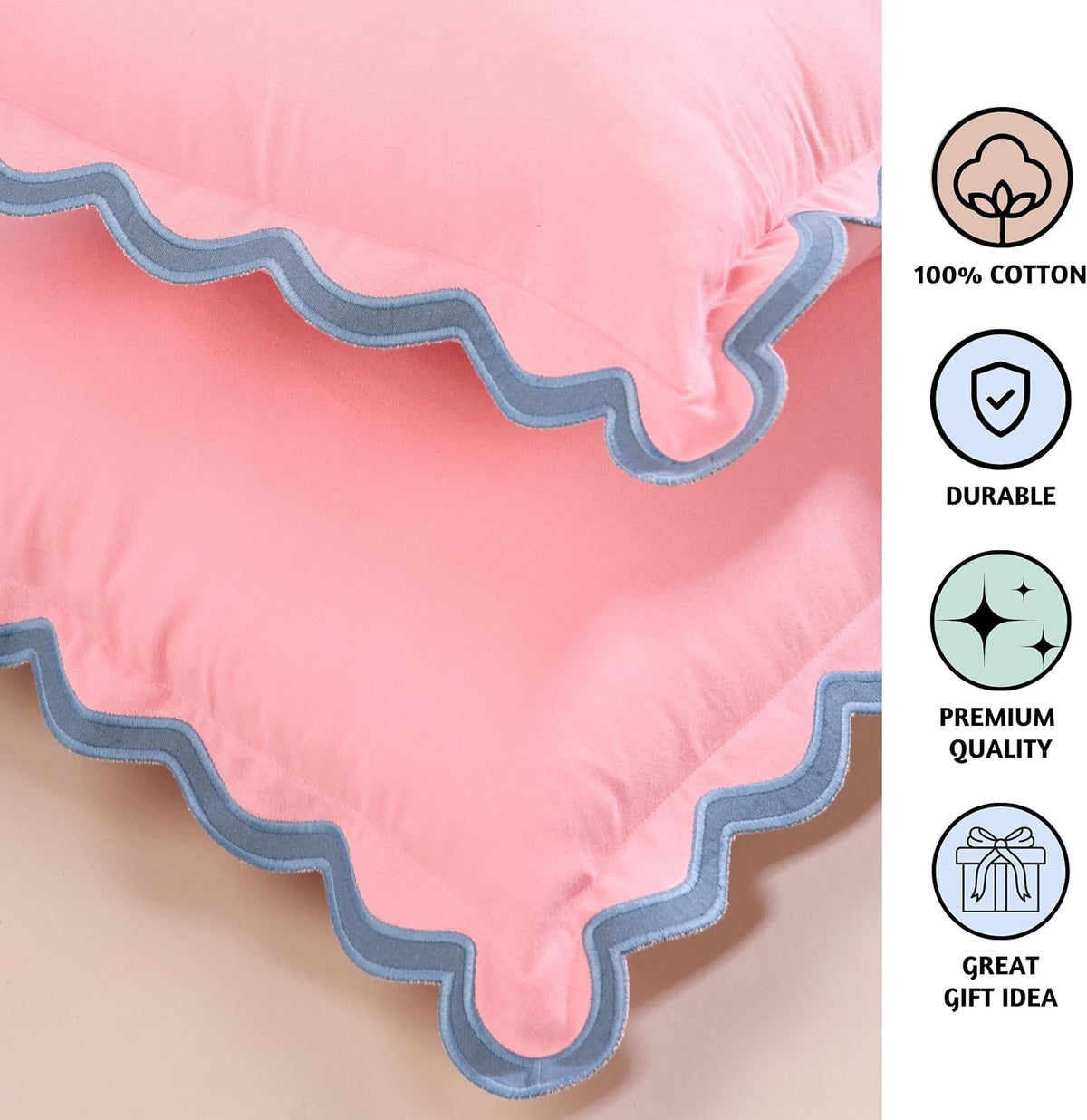 Throw Pillow Covers 18x18 Set of 2 | Cotton, Cute Pink Pillow Covers for Couch | Aesthetic, Preppy Scalloped Decorative Pillows for Living Room Décor, Hannah Montana Party Decorations