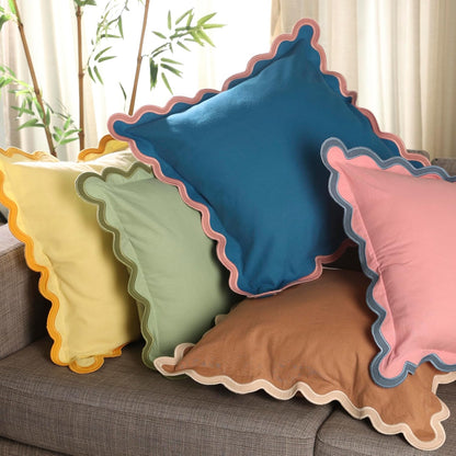 Throw Pillow Covers 18x18 Set of 2 | Cotton, Cute Pink Pillow Covers for Couch | Aesthetic, Preppy Scalloped Decorative Pillows for Living Room Décor, Hannah Montana Party Decorations