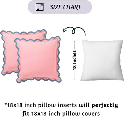 Throw Pillow Covers 18x18 Set of 2 | Cotton, Cute Pink Pillow Covers for Couch | Aesthetic, Preppy Scalloped Decorative Pillows for Living Room Décor, Hannah Montana Party Decorations