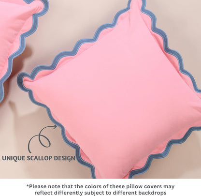 Throw Pillow Covers 18x18 Set of 2 | Cotton, Cute Pink Pillow Covers for Couch | Aesthetic, Preppy Scalloped Decorative Pillows for Living Room Décor, Hannah Montana Party Decorations