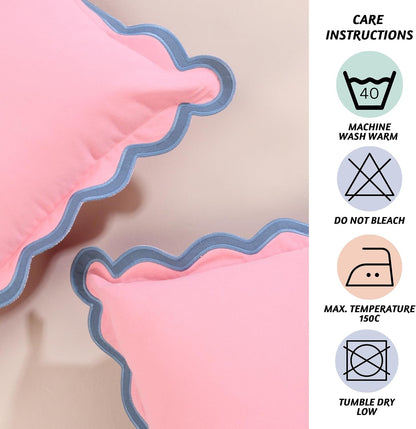 Throw Pillow Covers 18x18 Set of 2 | Cotton, Cute Pink Pillow Covers for Couch | Aesthetic, Preppy Scalloped Decorative Pillows for Living Room Décor, Hannah Montana Party Decorations