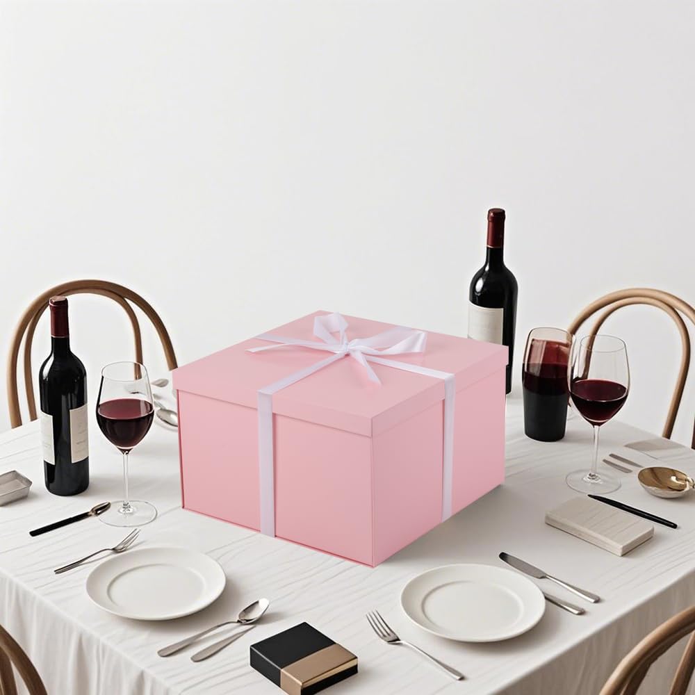 Extra Large Pink Gift Box with Lid 13x13x7 Inches, for Presents