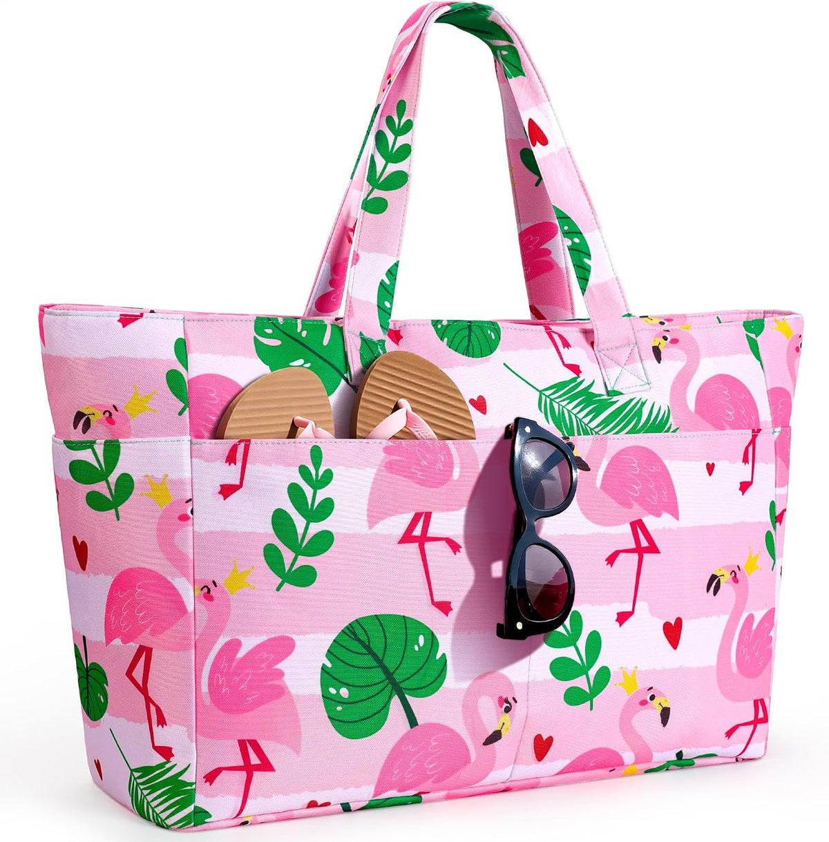ISEYOU Extra Large Beach Bag Waterproof Beach Totes Bags for Women, Lightweight Foldable Pool Bag with Zipper Wet Compartment