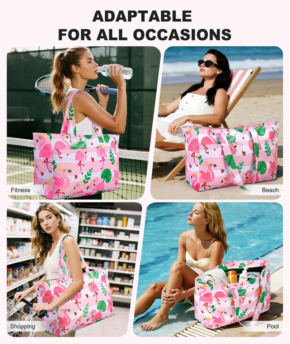 ISEYOU Extra Large Beach Bag Waterproof Beach Totes Bags for Women, Lightweight Foldable Pool Bag with Zipper Wet Compartment