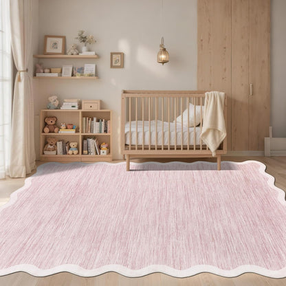 Scalloped Living Room Rug 5x7 Area Rug Washable, Pink
