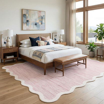 Scalloped Living Room Rug 5x7 Area Rug Washable, Pink
