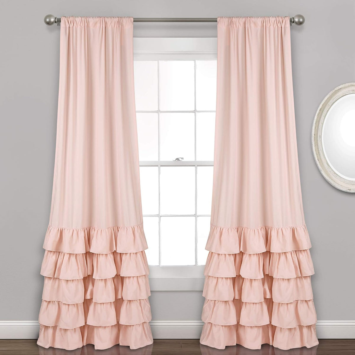 Allison Ruffle Curtains Window Panel Set for Living, Dining Room, Bedroom (Pair), 84 in L, Pink/Blush