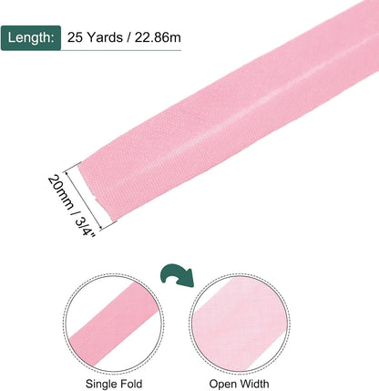 3/4 Inch Single Fold Bias Tape Polyester Continuous Bulk Bias Tape for Sewing, Seaming Quilting Hemming Binding Crafts (Pink 25 Yards)