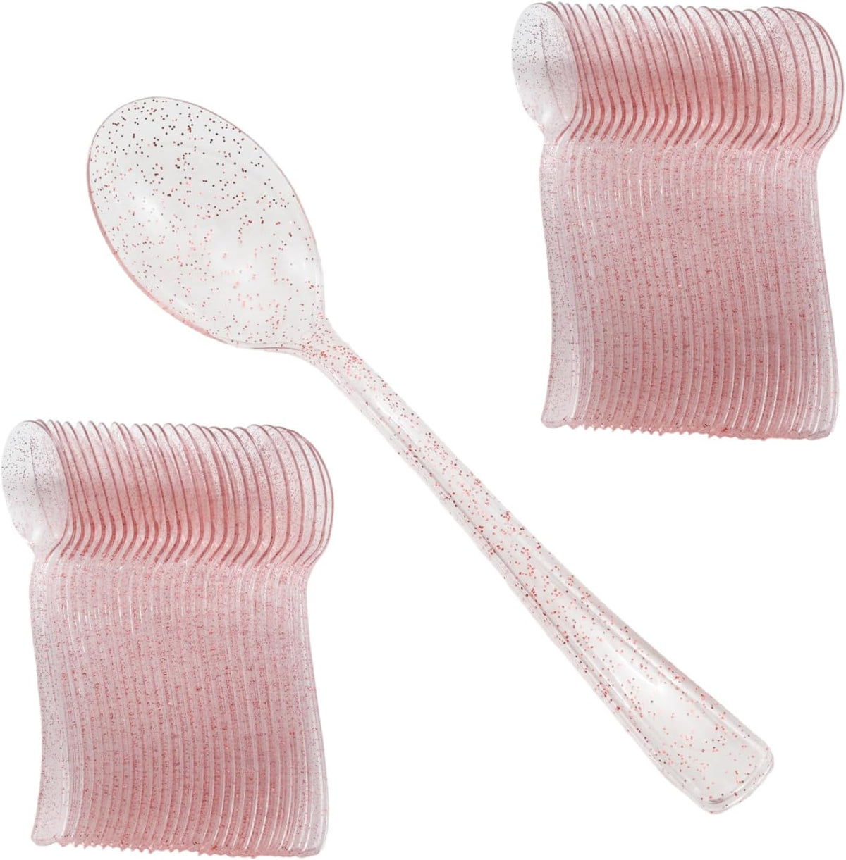 50 Pcs Pink Glitter Plastic Spoons 6.8 Inch Disposable Spoons Pink Glitter Plastic Serving Utensils for Party Wedding Dinner