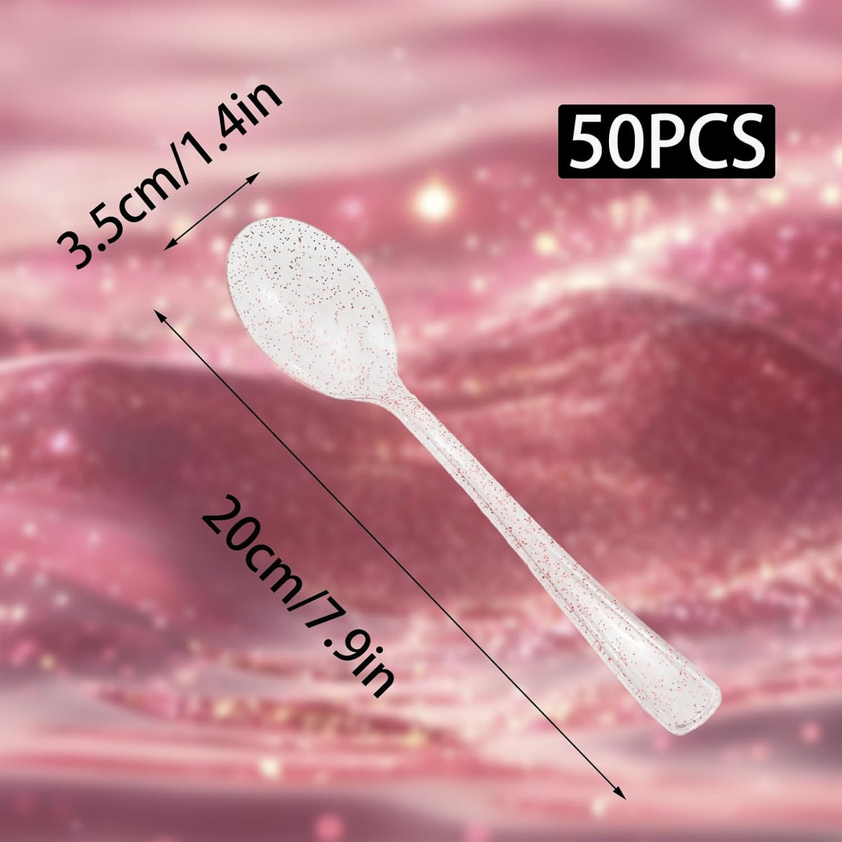 50 Pcs Pink Glitter Plastic Spoons 6.8 Inch Disposable Spoons Pink Glitter Plastic Serving Utensils for Party Wedding Dinner
