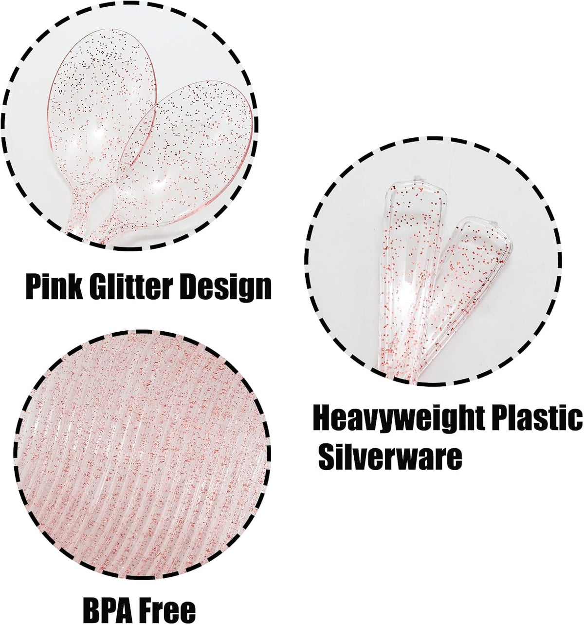 50 Pcs Pink Glitter Plastic Spoons 6.8 Inch Disposable Spoons Pink Glitter Plastic Serving Utensils for Party Wedding Dinner