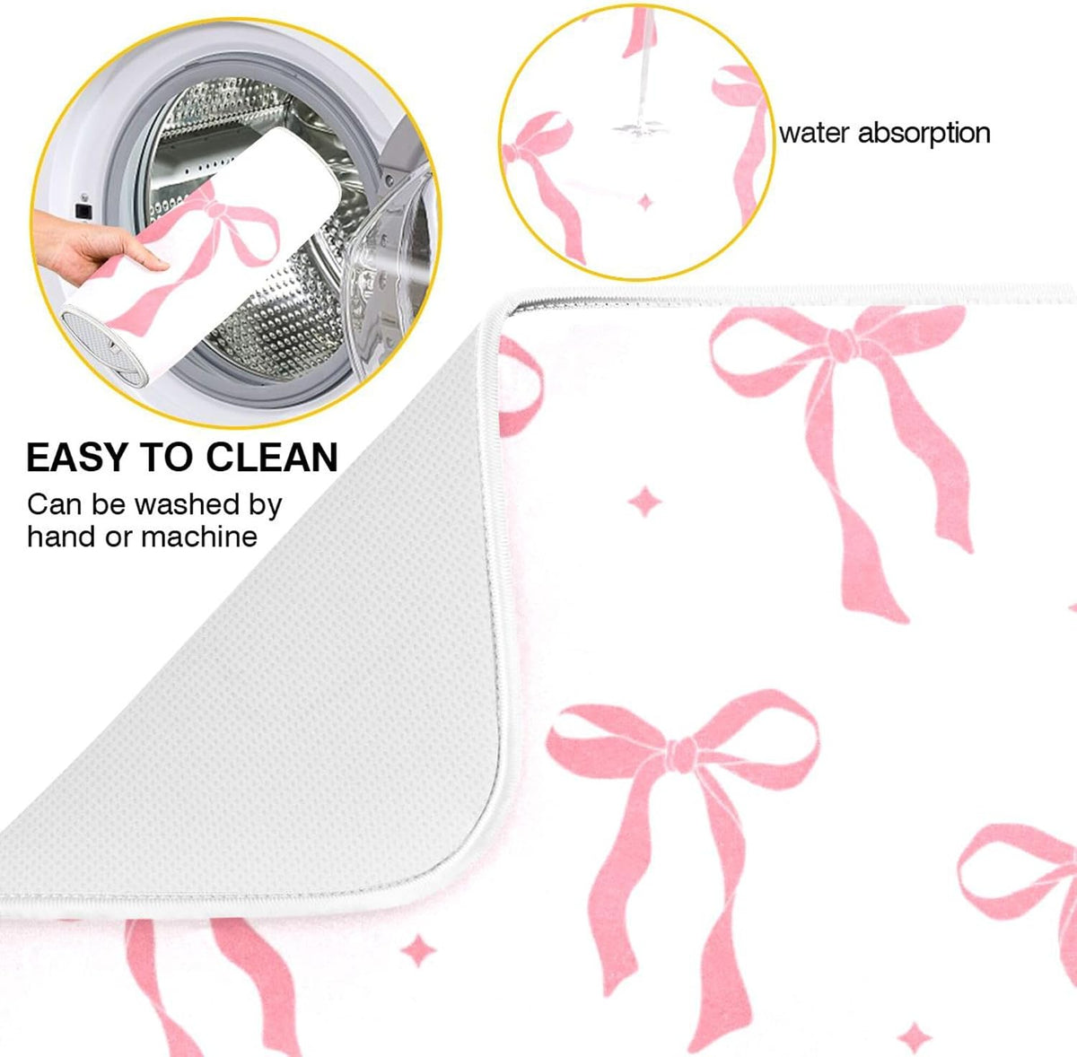 Pink Bow Bowknot Dish Drying Mat for Kitchen Countertop 16x18 Rectangle Small Drying Mat Reusable Quick Dry Dish Sink Absorbent Mats Dishwasher Easy Clean Decorative Home Decor Essentials