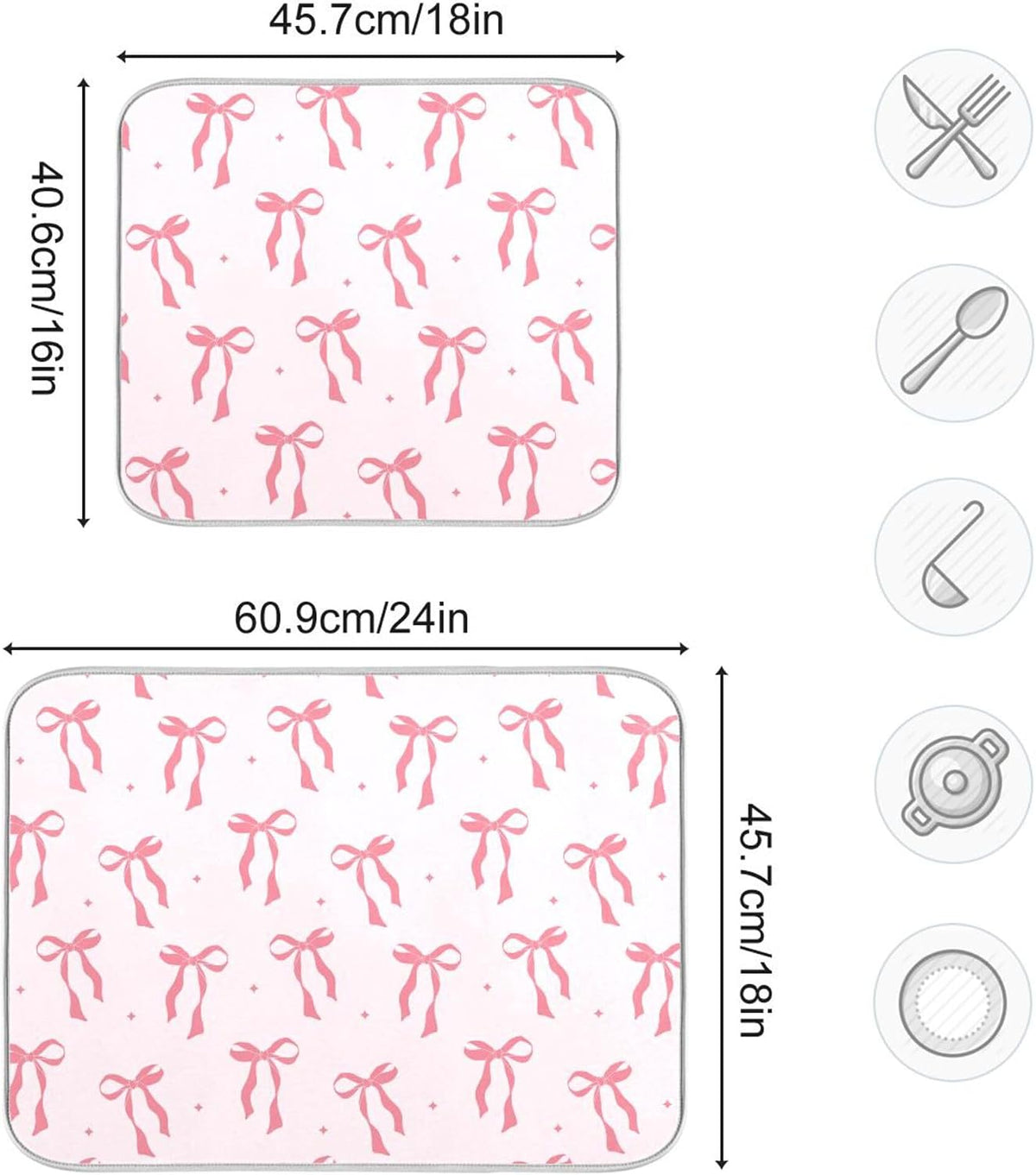 Pink Bow Bowknot Dish Drying Mat for Kitchen Countertop 16x18 Rectangle Small Drying Mat Reusable Quick Dry Dish Sink Absorbent Mats Dishwasher Easy Clean Decorative Home Decor Essentials