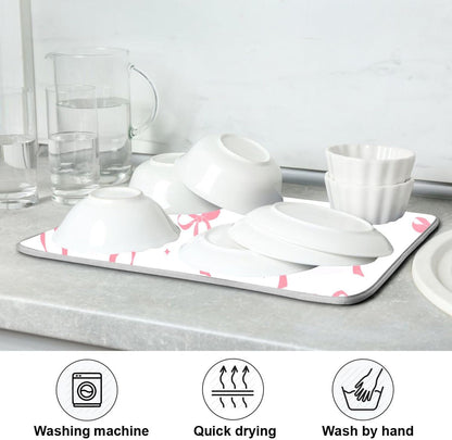 Pink Bow Bowknot Dish Drying Mat for Kitchen Countertop 16x18 Rectangle Small Drying Mat Reusable Quick Dry Dish Sink Absorbent Mats Dishwasher Easy Clean Decorative Home Decor Essentials