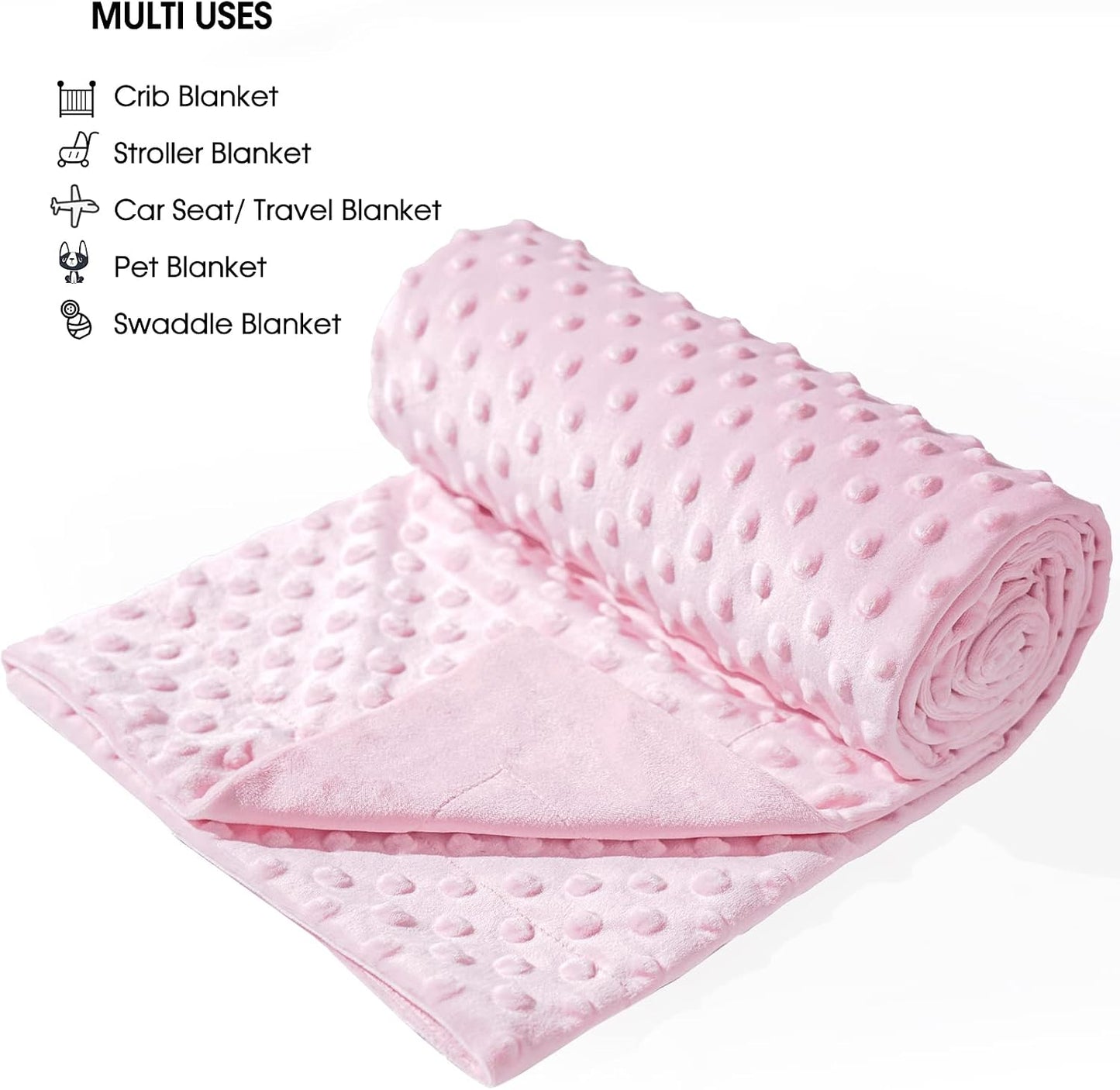 Micro Fleece Minky Baby Blanket for Girls with Double Layer and Soothing Raised Dots, Breathable and Soft Lightweight Receiving Blanket for Newborns 30x40 Inches, Pink