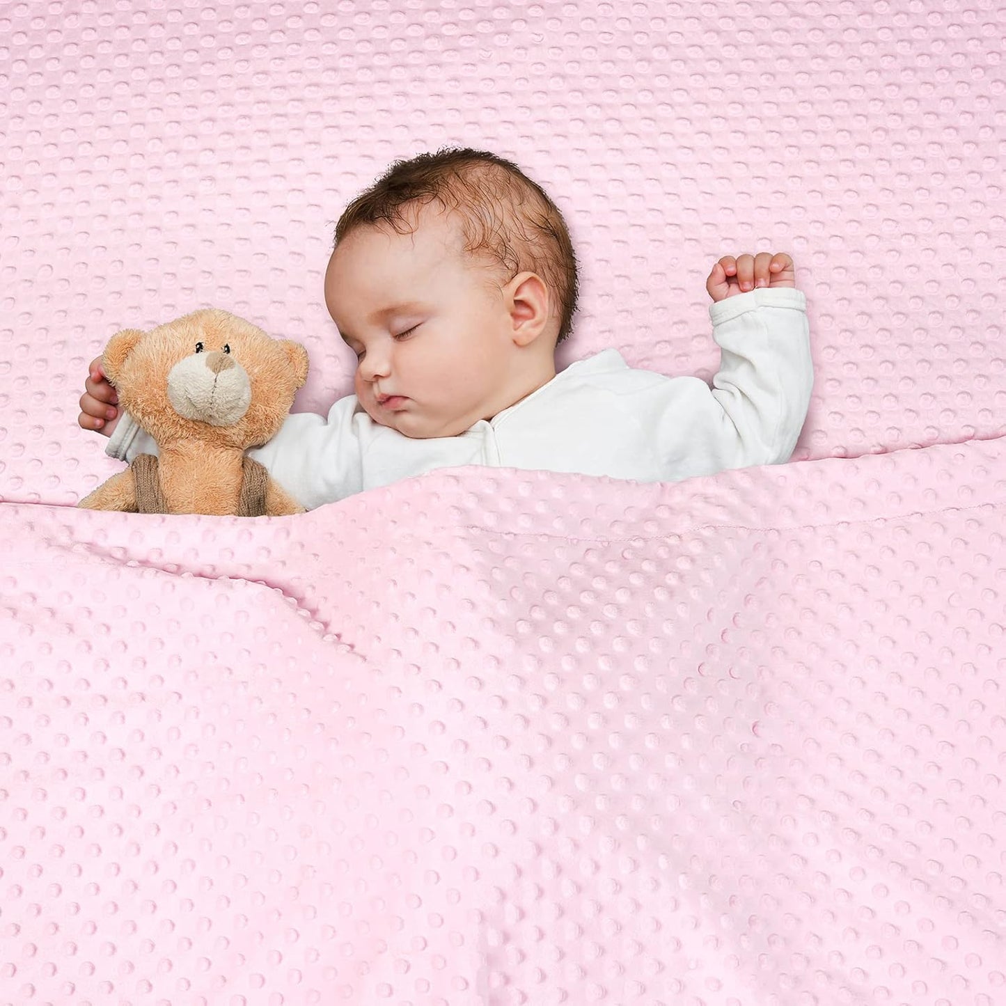 Micro Fleece Minky Baby Blanket for Girls with Double Layer and Soothing Raised Dots, Breathable and Soft Lightweight Receiving Blanket for Newborns 30x40 Inches, Pink