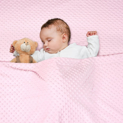 Micro Fleece Minky Baby Blanket for Girls with Double Layer and Soothing Raised Dots, Breathable and Soft Lightweight Receiving Blanket for Newborns 30x40 Inches, Pink