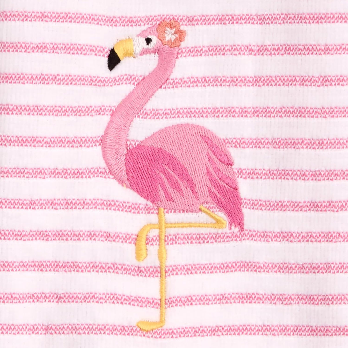2-Piece Cotton Velour Bathroom Hand Towel Set, Embroidered Flamingo Design, Soft Pink Pinstripe Decorative Towels for Tropical, Coastal, or Pool House Decor, 16” x 26”